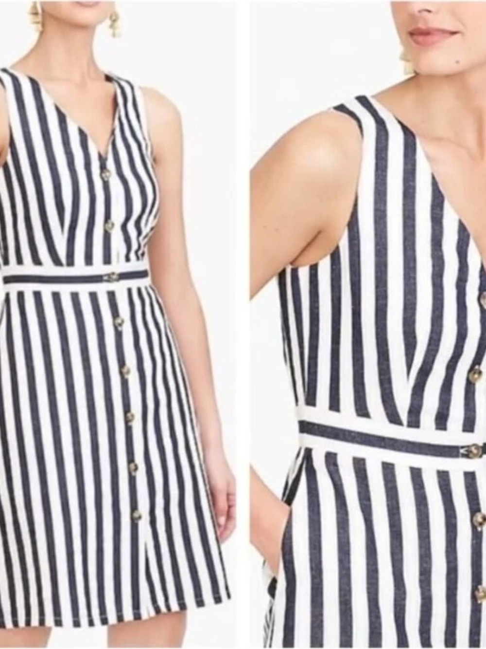 J.Crew Navy & White Striped Linen Blend Button-Front Mini Dress Coastal Preppy 2
